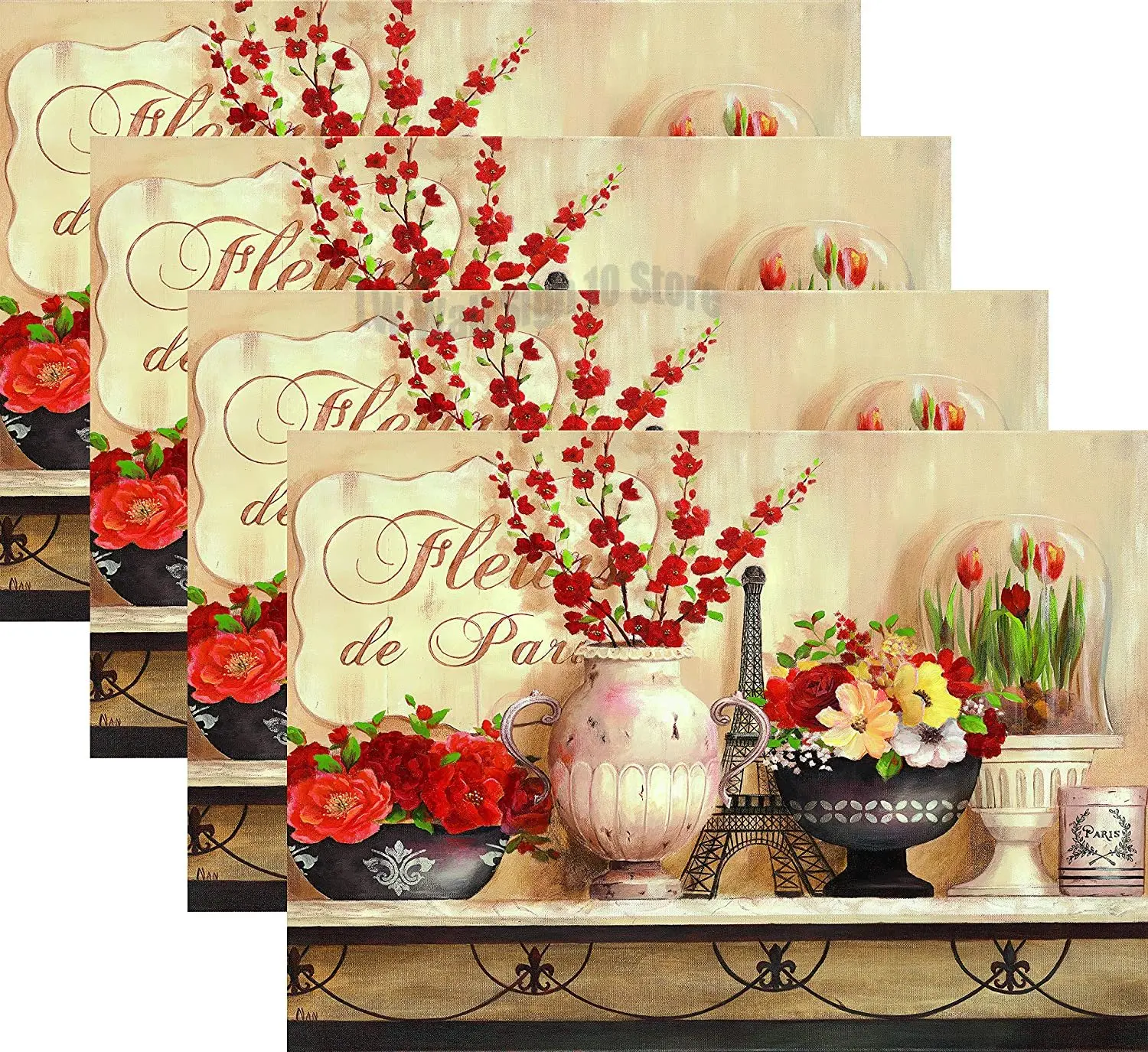 

Stain Resistant - Decorate Your Kitchen Table with Our Beautiful Rectangle pad placemat (Eiffel Tower & Roses)