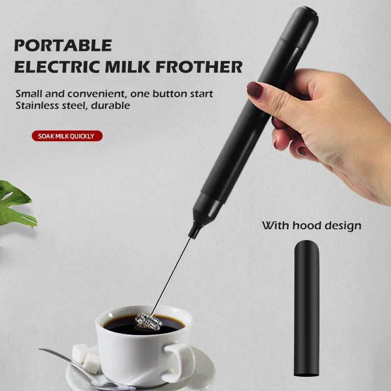 Black Handheld Wireless Electric Milk Frother Coffee Tea Sti