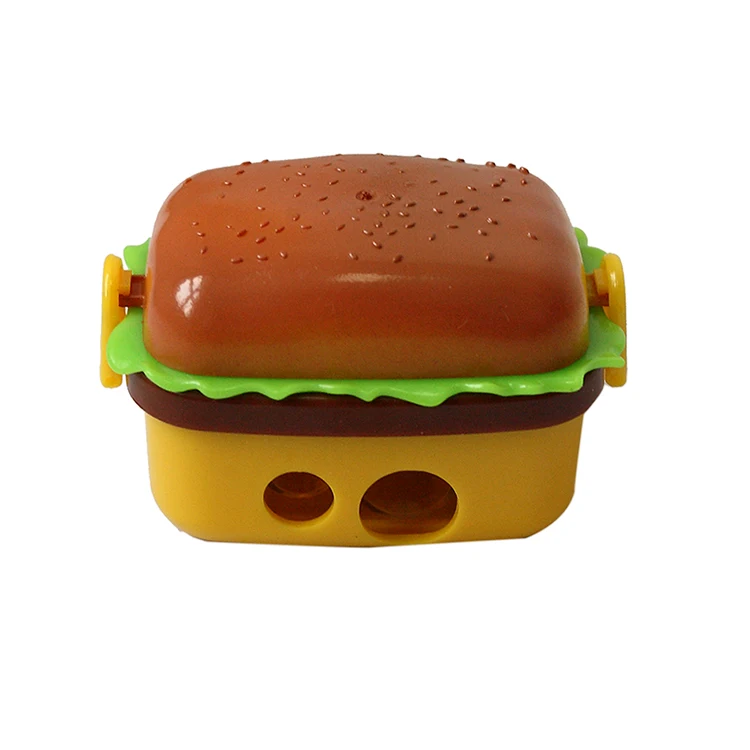 

New High Quality Mechanical 2 Hole Hamburger Shape With Two Rubbers/Eraser Standard Pencil Sharpener Stationary