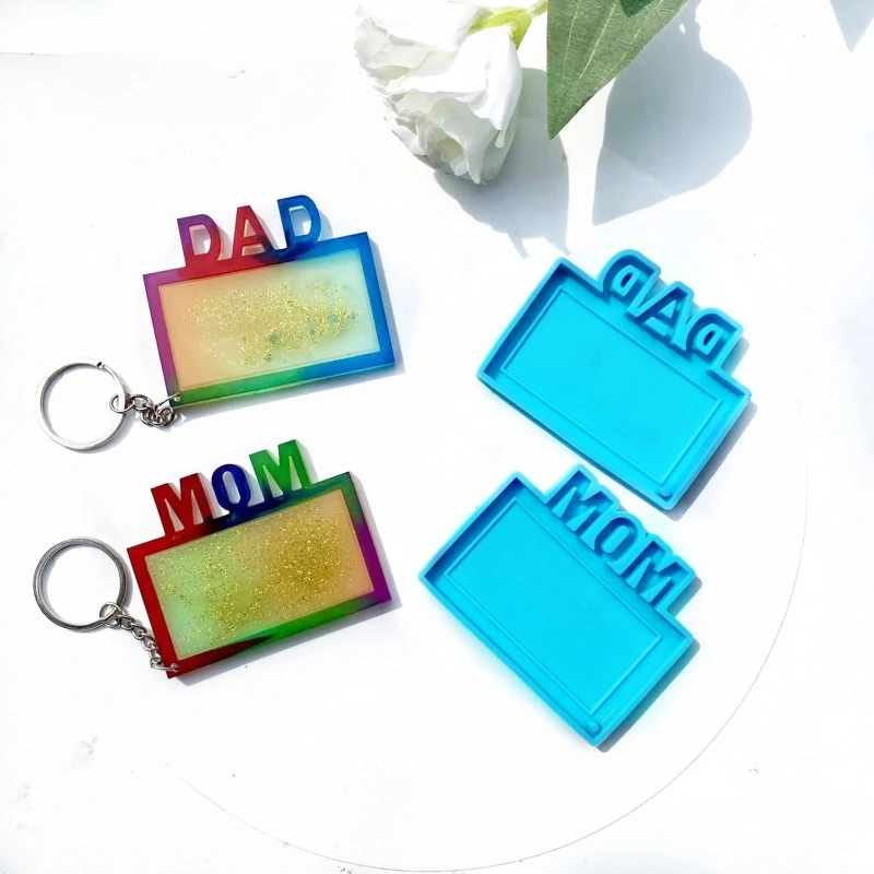 

DIY MOM DAD Photo Frame Silicone Epoxy Mold DIY Keychain Pendant Crafting Mould for Father's Day Mother's Day Gift