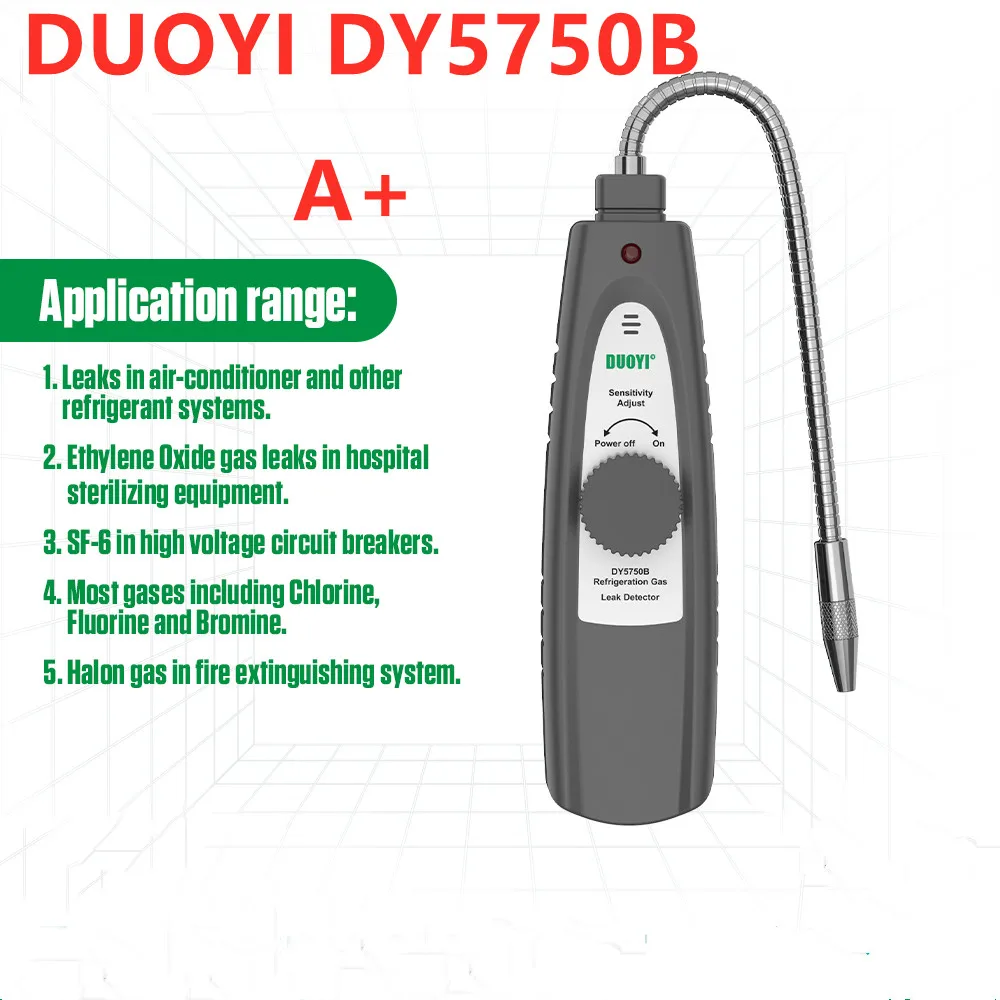 DUOYI DY5750B Refrigeration Gas Leak Detector Gas Detector CFC HFC Halogen Gas Refrigerant Leak Detector Air Conditioning R410a