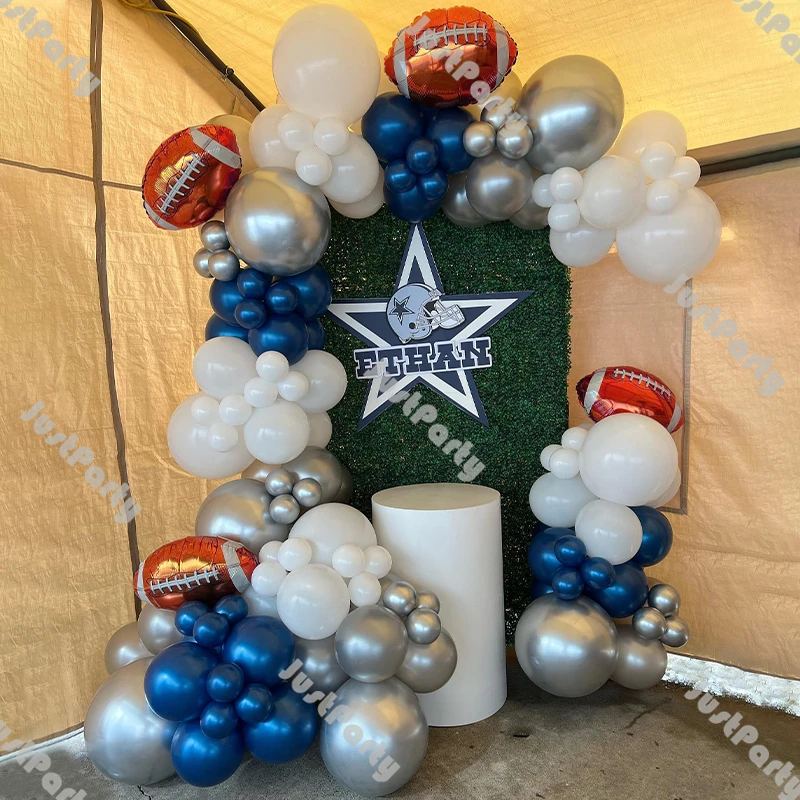 

Justparty Double Dark Blue Balloons Garland Rugby Party Decoration White Silver Balloons Arch Kit Boy Birthday Baby Shower Decor