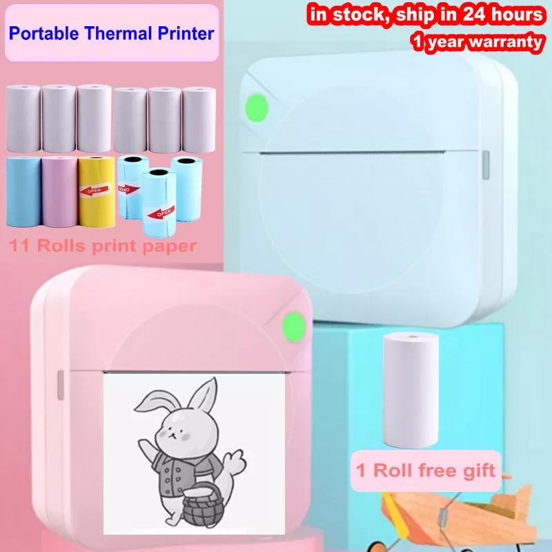 

Portable Thermal Printer Mini Cat Print Paper Photo Pocket Thermal Printer 57mm Printing Wireless BT 200dpi Android IOS Printers