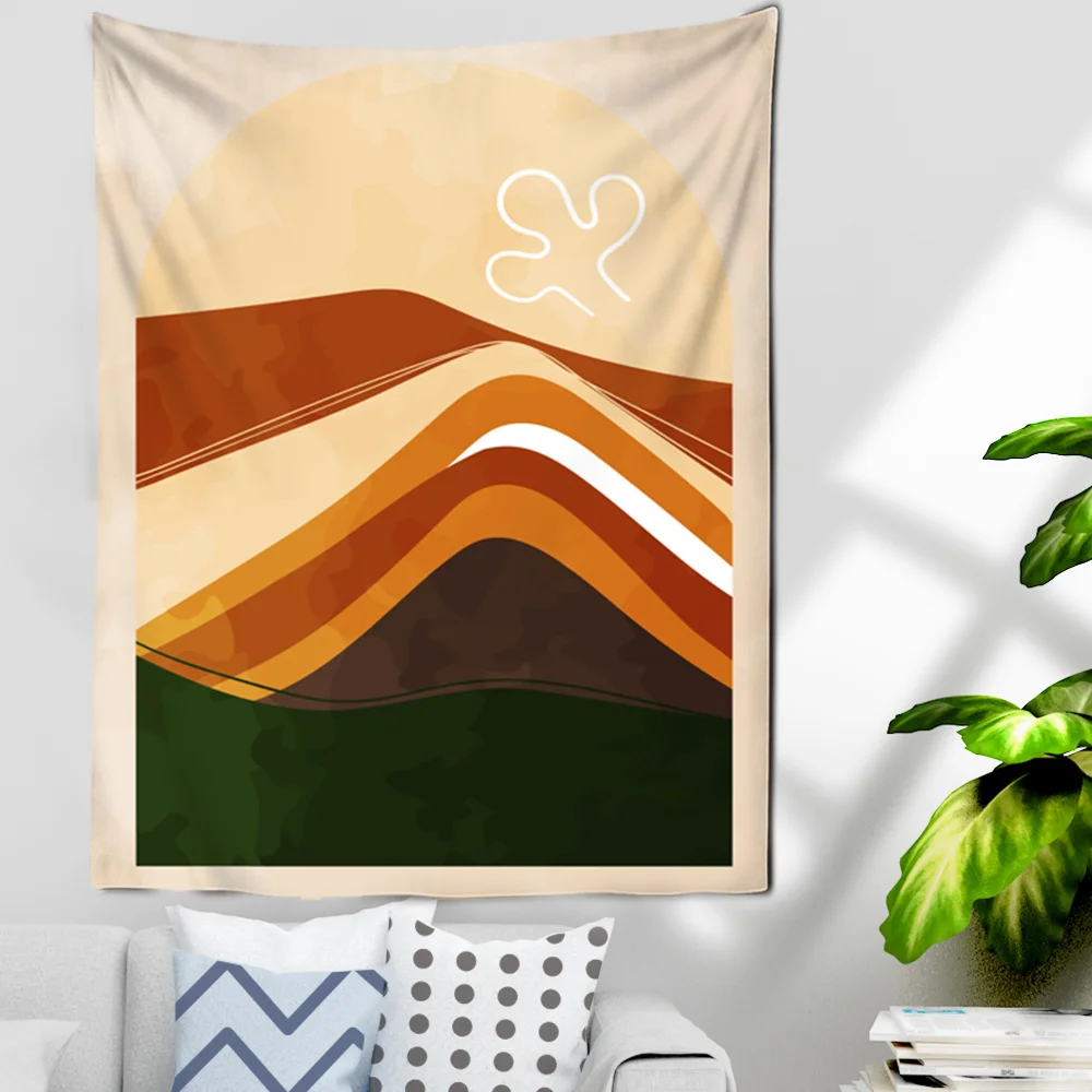 

Landscape Mountain Wall Hanging Psychedelic Camping Sunrise Oil Painting Pattern Sunset Bohemian Tapestry Yoga Wall Covering