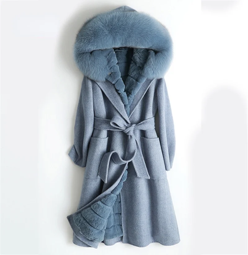 Для женщин Натуральная шерсть пальто с мехом кролика рекс лайнер лиса меховой