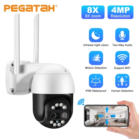 IP-камера PEGATAH, 8 Мп, Wi-Fi, PTZ, с двойным объективом