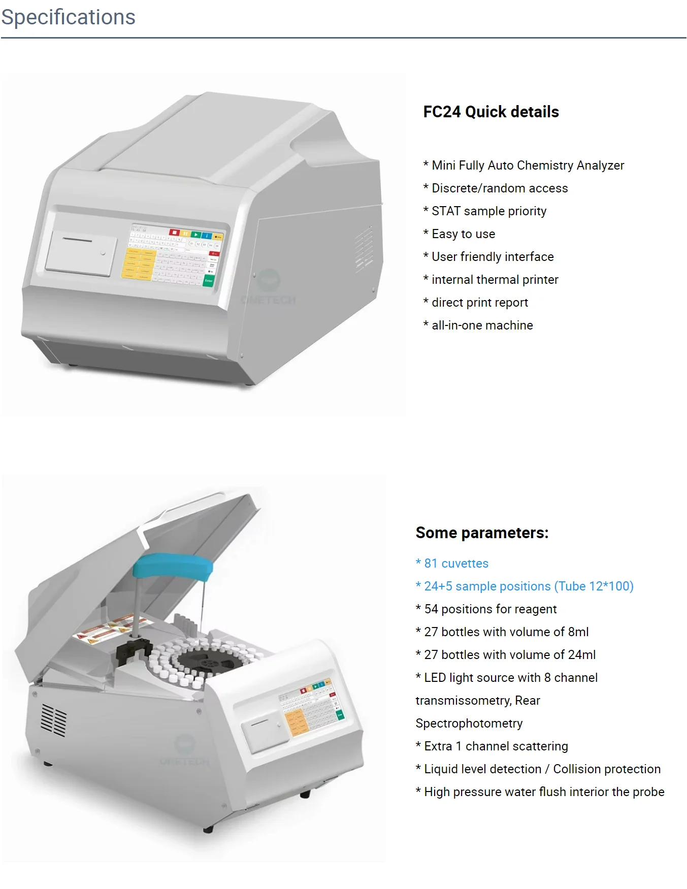 Автоматический биохимический анализатор Onetech FC24 Easy Laboratory, 120 тестовчас, 7-дюймовый сенсорный экран, анализатор крови, цена (art.: 3920db648fcc5) - 3920db648fcc5