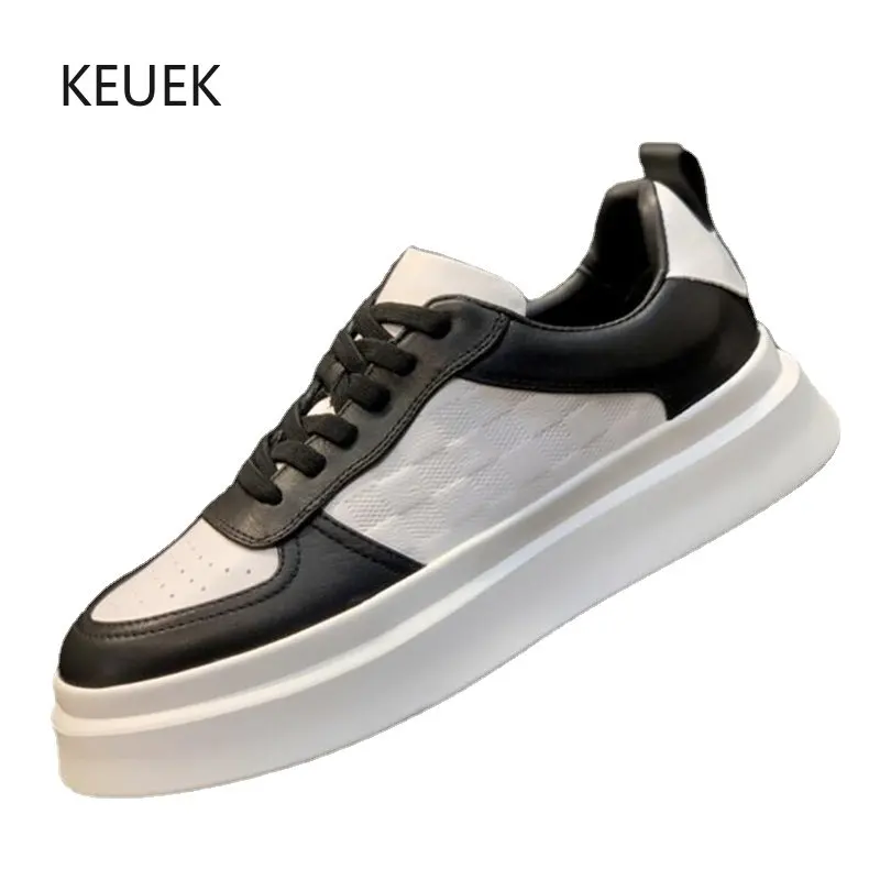 

New Luxury Sneakers Men Shoes Casual Sports Thick Sole Flat Genuine Leather Comfortable Loafers Work Outdoor Board Shoes Male 5C