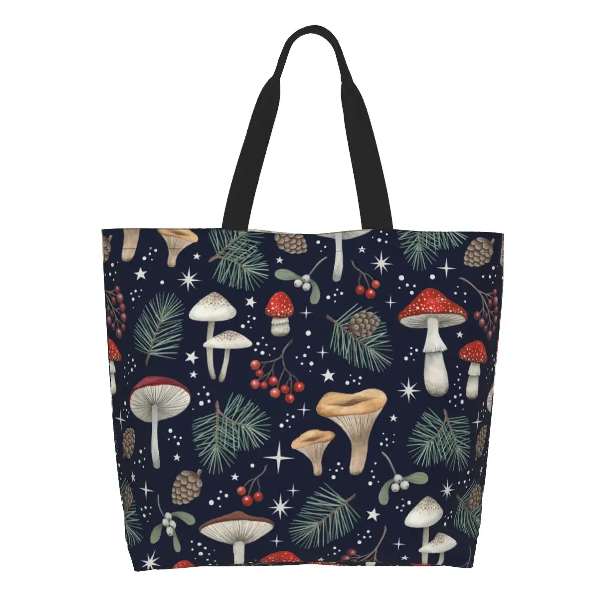 

Winter Forest Grocery Shopping Bags Print Canvas Shopper Shoulder Tote Bag Large Capacity Washable Psychedelic Magic Handbag