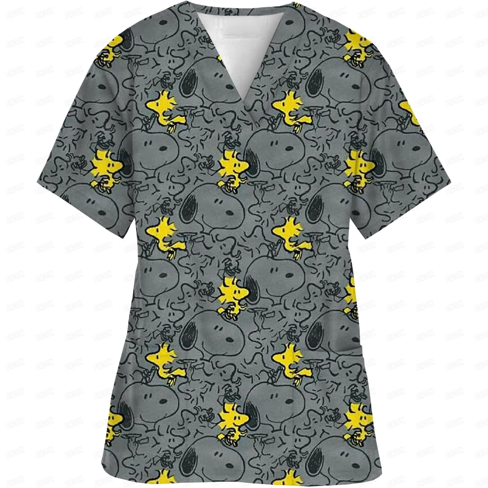 Униформа медсестры Snoopy с мультяшным принтом и V-образным вырезом карманы скрабы