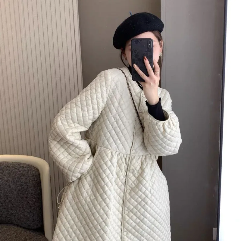 Autumn winter new Korean version of retro turban loose light cotton dress in the long warm cotton jacket coats for women