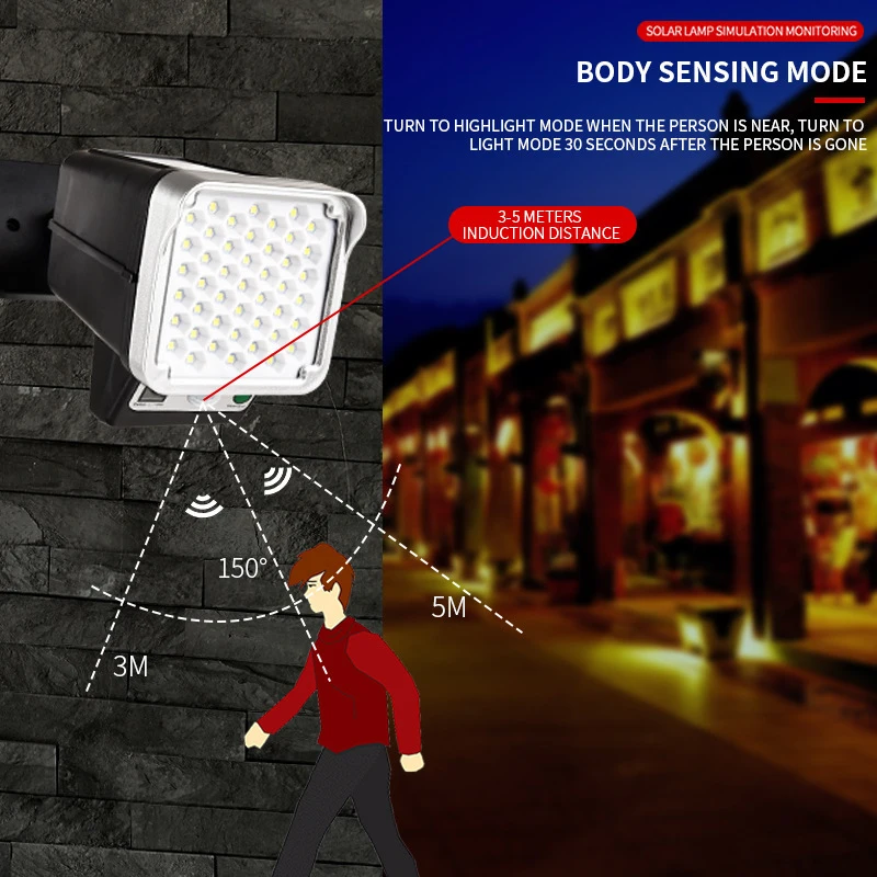

Abs Security Wall Light Dummy Camera For Outdoor 3.7v Outdoor Wall Light Waterproof Smart Light Pir Led Street Light Solar Power