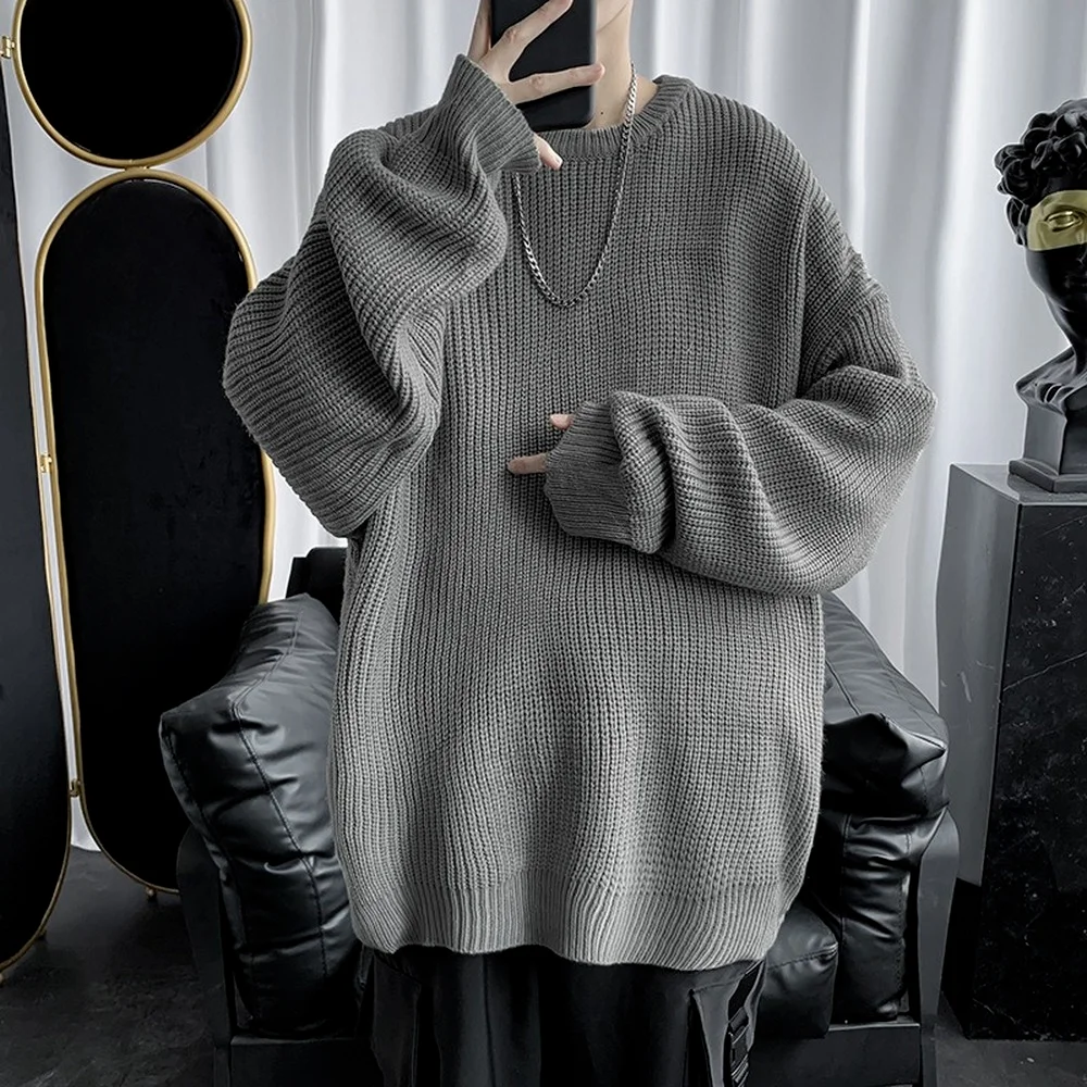 Men's Fashion Sweater Men's Street Pullover Solid Color Oversized Sweater Men's Long-sleeved Shirt Autumn and Winter Clothing