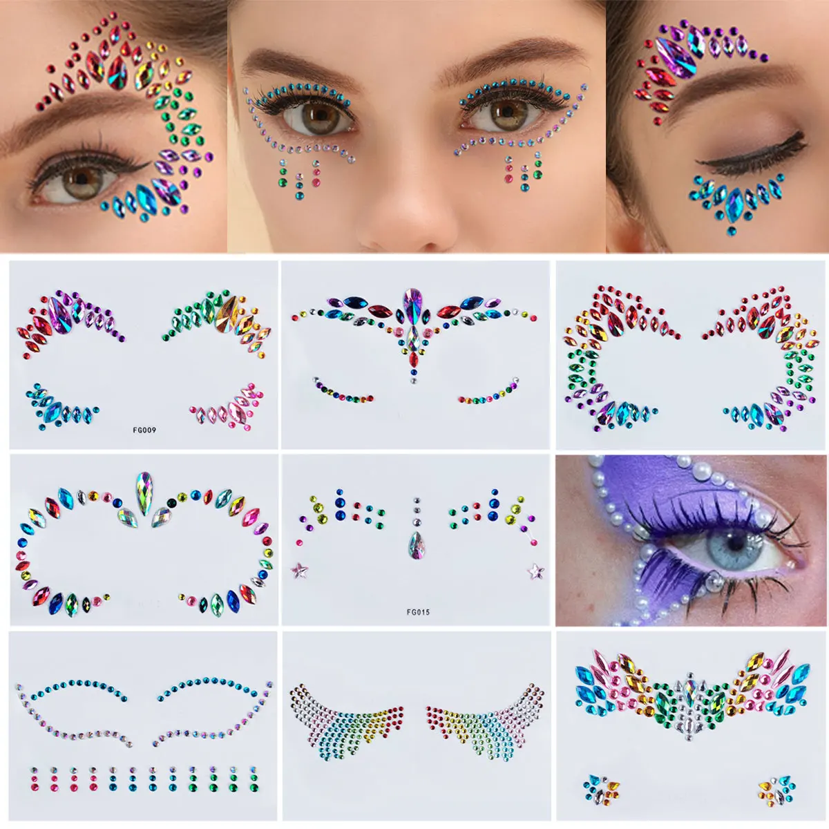 Disposable Temporary Tattoo Stickers Facial Jewelry Colored Crystal Diamonds DIY Eyes Face Body Waterproof Makeup Decorative Rhi