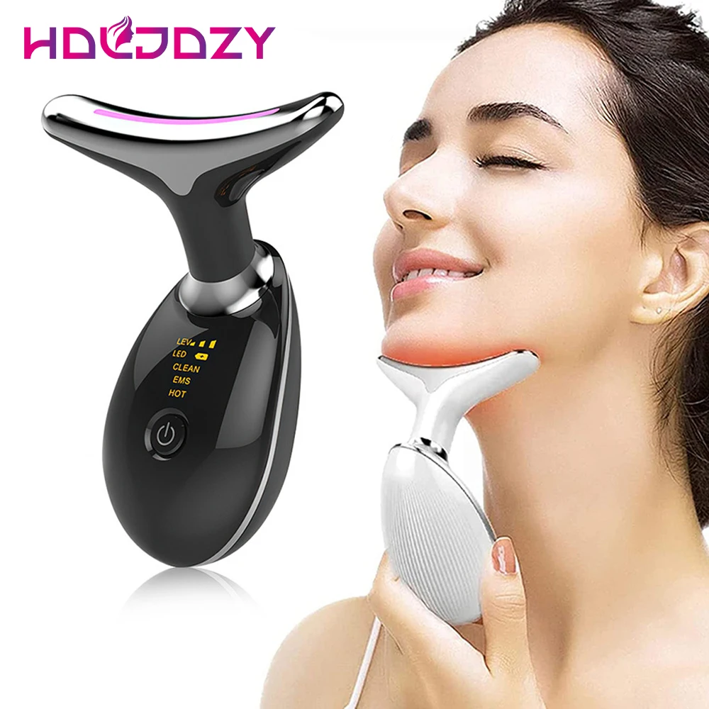 

Neck Facial Lifting Device EMS Microcurrent LED Photon Therapy Vibration Face Massager Anti Wrinkles Tightening Skin Care Tools