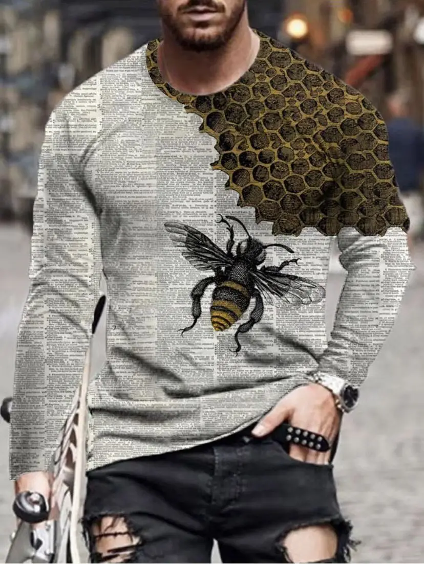 

European and American popular men's leisure sports 3D digital printing T-shirt Street trend 3D printing long sleeve T-shirt s-6x