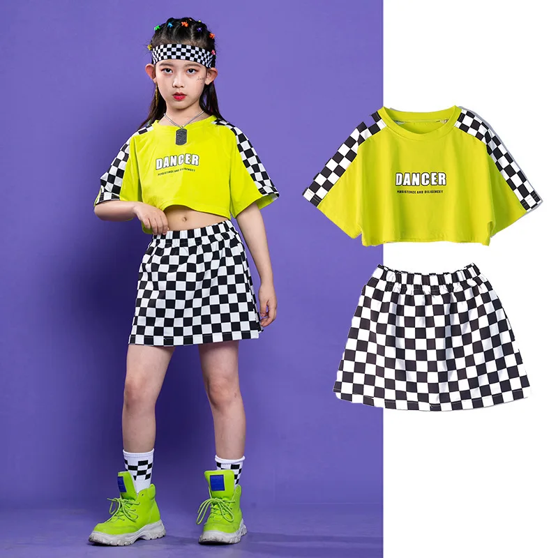 

Детская одежда в стиле хип-хоп, футболка с графическим рисунком, длинная футболка оверсайз, топ, уличная одежда, клетчатые шорты для девочек и мальчиков, танцевальный костюм, одежда