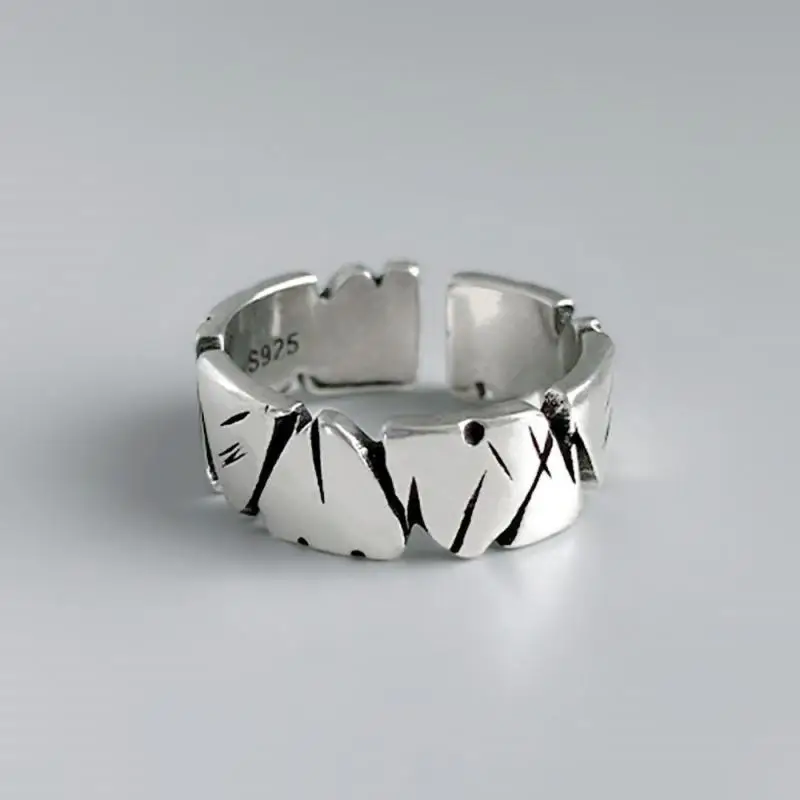 

Men Classic Simple Retro Adjustable Opening Rock Texture Ring Personality Ladies Party Jewelry Gift Couple Ring