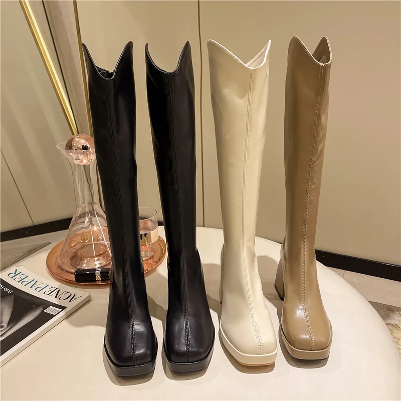 

Женские сапоги на молнии, Осенняя обувь, привлекательные сапоги на высоком каблуке, зимняя обувь, женские сапоги выше колена на шпильке, лет...