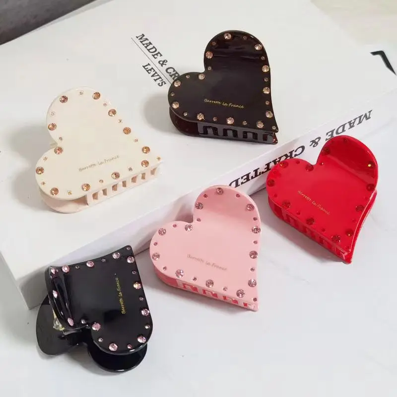 

Korean Japanese Vintage Back Head Clip Acetic Acid Solid Color Diamond Heart Clip Simple Updo Shark Clip Hair Accessories