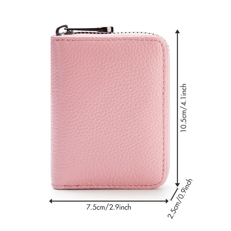 Cowhide Leather Id Credit Card Holder Wallet Coin Purse Zipper Organizer Multi-Slot Card Bag Zipper Wallet Holder