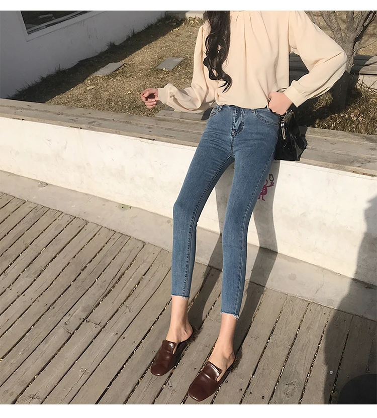 

N2823 New style jeans ladies thin slim high waist slim cropped trousers