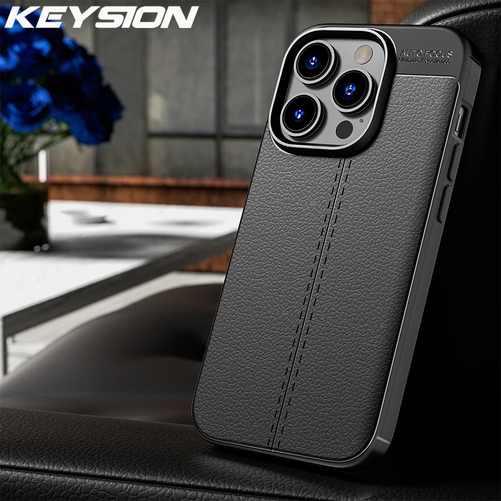 

KEYSION Shockproof Case for iPhone 14 Pro Max 14 Max 2022 Leather Texture Soft Silicone Phone Cover for iPhone 13 12 11 Pro Max