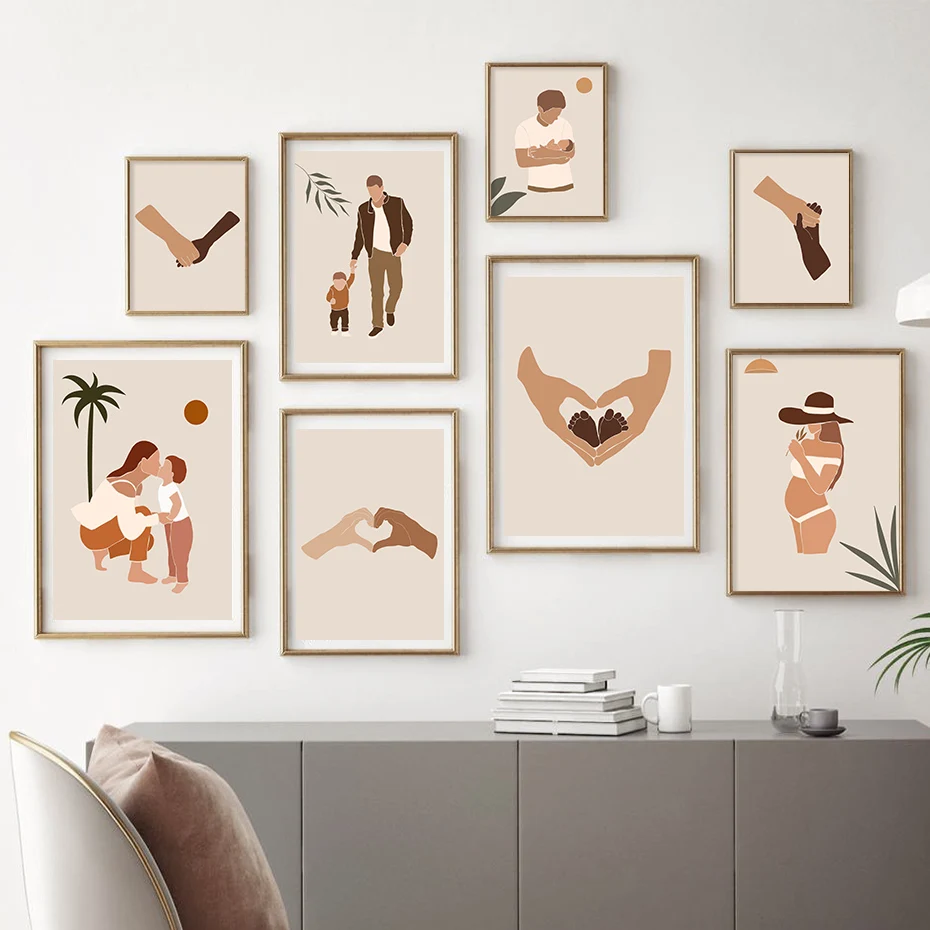 

Настенный постер Love Family Hands с абстрактным изображением папы мамы ребенка, Абстрактная Картина на холсте в стиле бохо, картина для спальни, до...