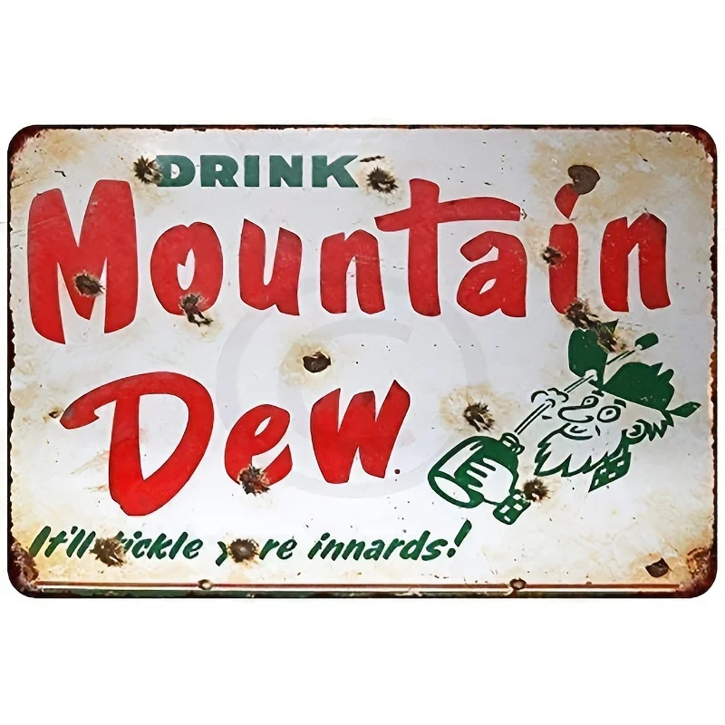 

B Tin Sign Porcelain Look Drink Mountain Dew Soda Vintage Retro Custom Metal Tin Sign, Home House Coffee Beer Drink Bar Tin Sig