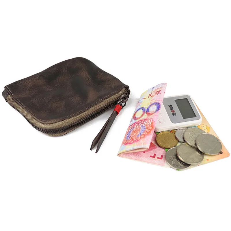 Vintage high quality soft genuine leather men's women's small wallets handmade simple cowhide card holder luxury coin purse