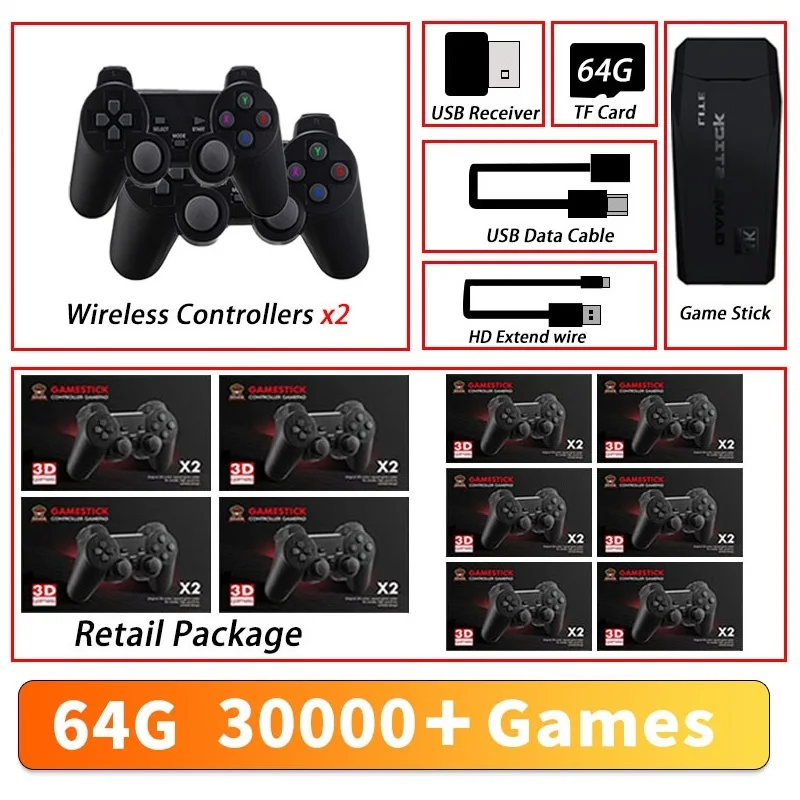 

GD10 Game Stick Built-in 30000+ Games Video Game Console Wireless Gamepad Retro 64G 4k TV Handheld Game Player for PS1/PSP/GBA