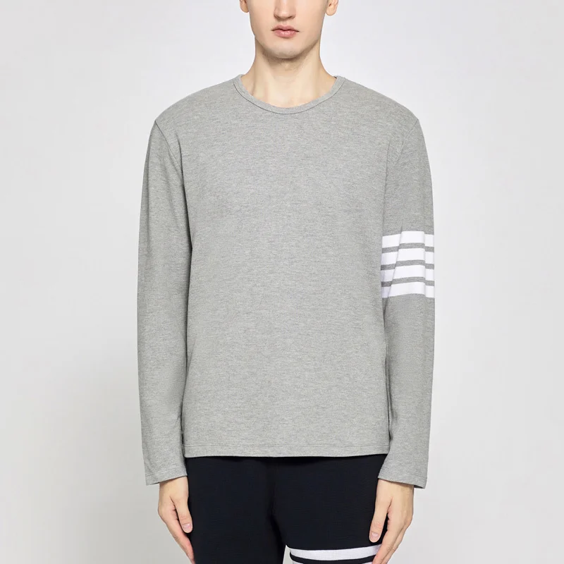 

TB THOM Men's T-shirt Summer Fashion Slim Casual Tops Pure Cotton Clothes Long Sleeve 4-Bar Stripe Dropshipping Oversize t-shirt