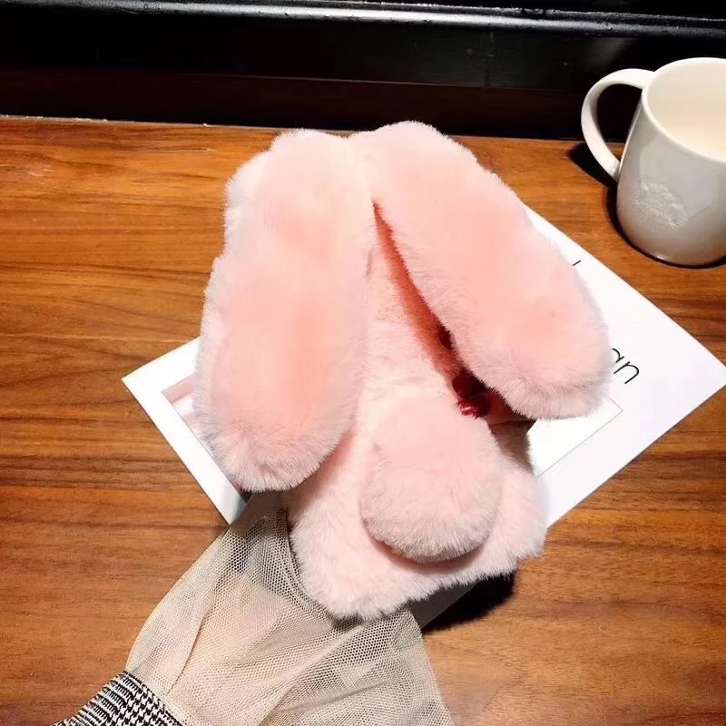 Cute Bunny Fur Cases For Motorola Moto G30 G20 G10 E22 E6 G8 Power G9 Plus E7 G7 Play moto g7 power Rabbit Plush Soft Phone Case