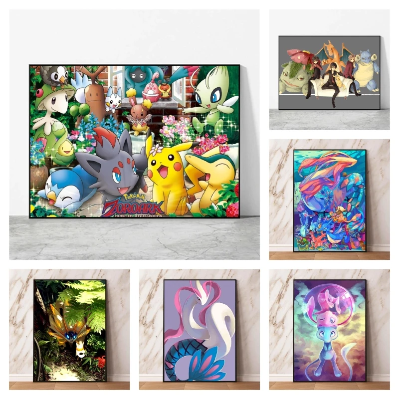 

Canvas Art Walls Painting Mew Children's Bedroom Decor Aesthetic Poster Cartoon Character Picture Living Room Comics Pictures