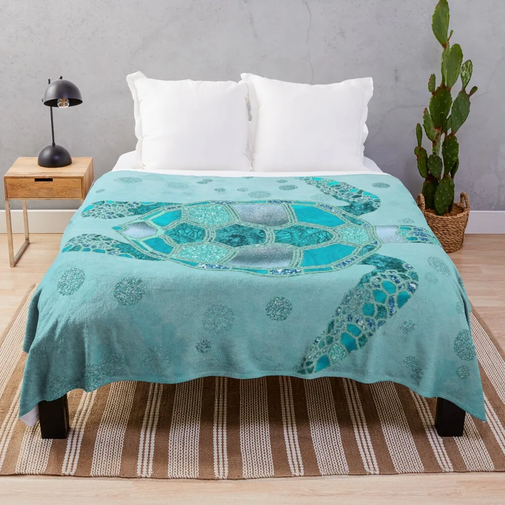 

Glamour Aqua Turquoise Turtle Underwater Scenery Throw Blanket