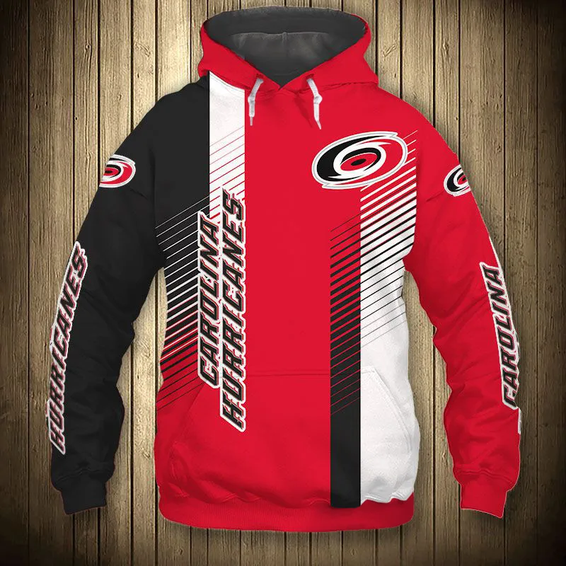 

Black Red Swirl Stripe Stitching Printing Sweatshirt Carolina men's Casual Hurricanes Hoodie