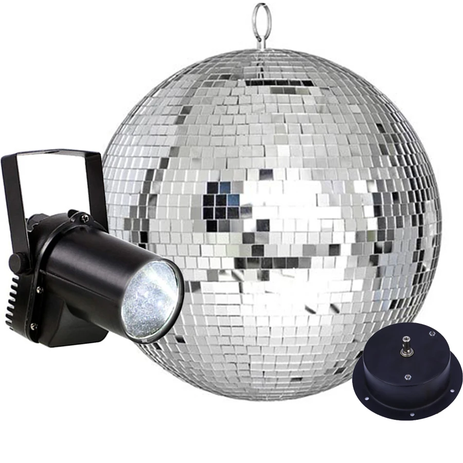 

Sliver Reflective Glass Mirror Disco Ball Christmas Wedding Party Rotating Mirror Ball Light With 10W RGB Pinspot Stage Light