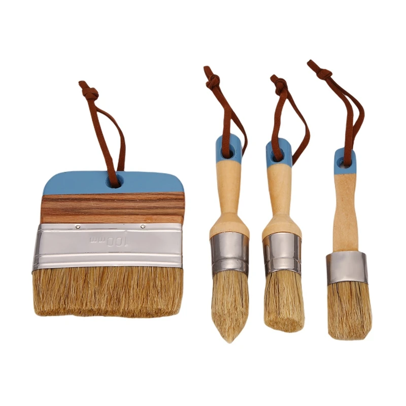

4 Pcs Painting Brushes Set For Furniture Natural Bristles Stencil Brushes Wooden Handle DIY Painting And Waxing Brushes