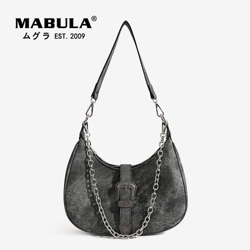 

Женская сумка-хобо MABULA, серая сумка из искусственной кожи в стиле ретро, с металлической цепочкой, на плечо