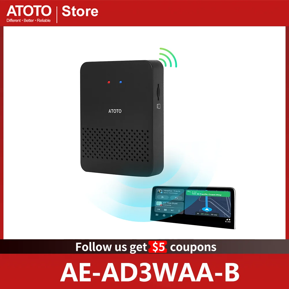 ATOTO AD3AA Wireless Android Auto Adapter Convert Wired To Wireless Adapter 5G WiFi Plug & Play Auto Connect Online Upgrade USB