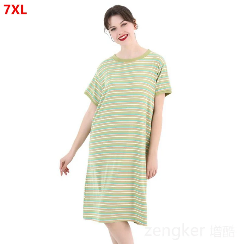 

Women's striped dress covers the belly large size loose casual elastic A-line home long skirt womens sleepwear 7XL Lounge