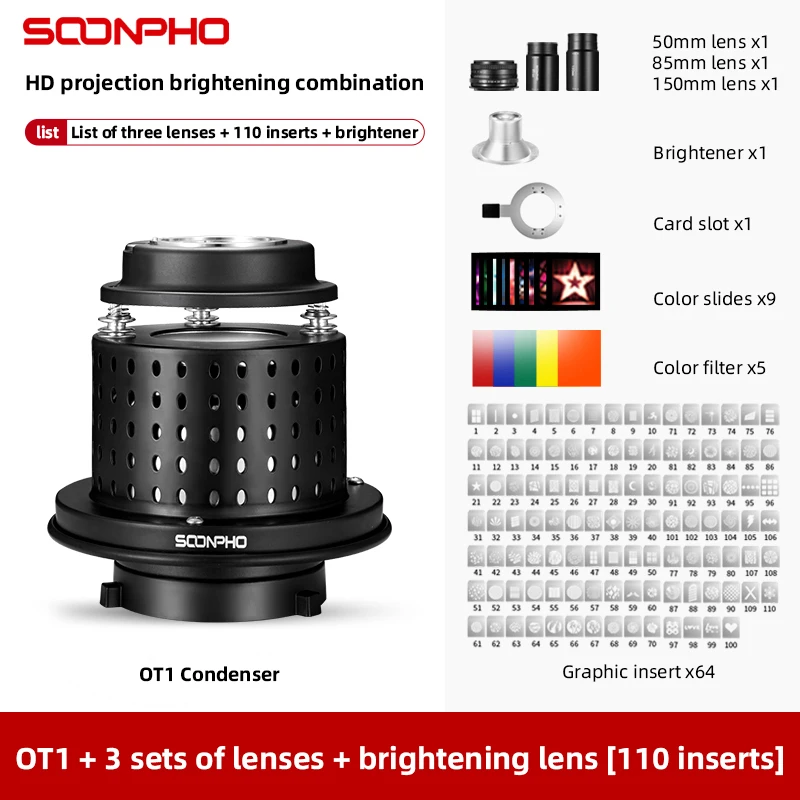 SOONPHO OT1 Bowens Mount Focalize Conical Snoots Optical + 50MM Lens For Photography Light Flash Lamp Photo Art Special Effects