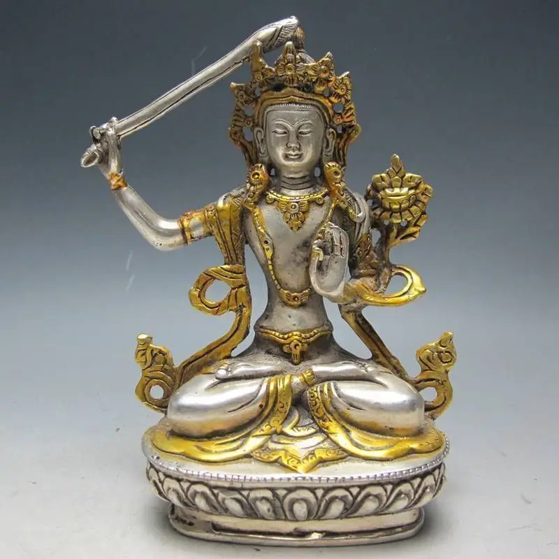 

Продуманная китайская белая медная позолоченная фотография Будда Manjushri