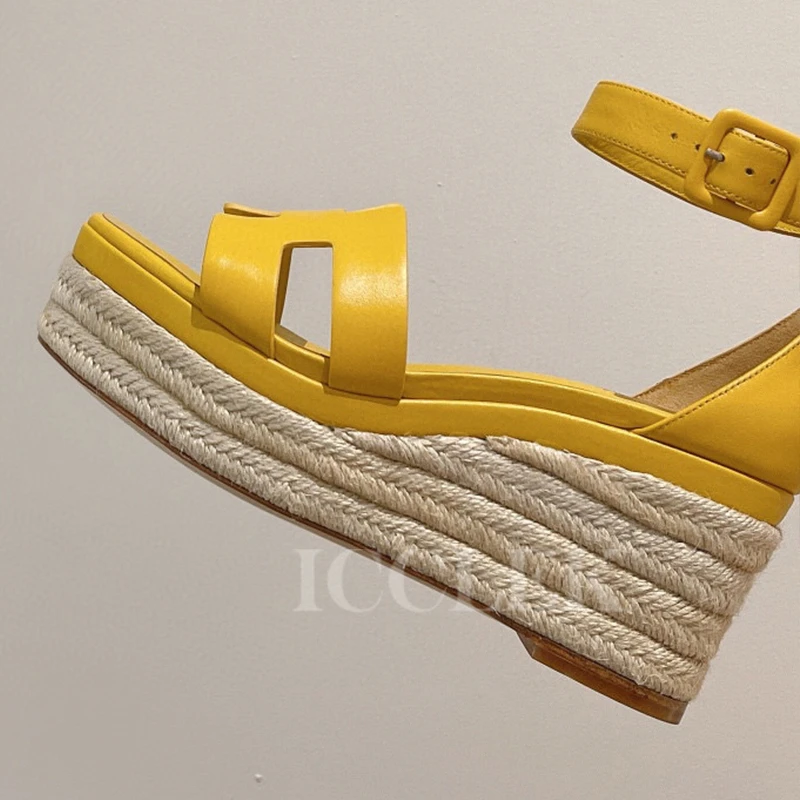 

Wedges Sandals Women 2023 Summer New Narrow Band Upper Platform High Heel Sandals Weave Design Thick Bottom Female Pumps