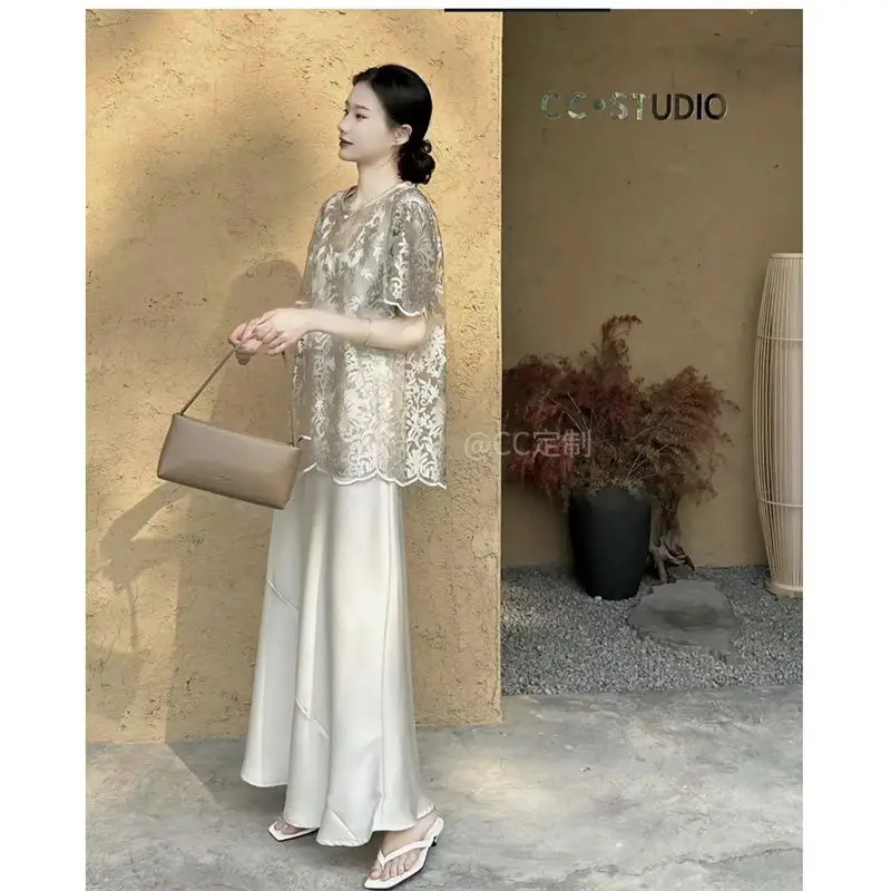 Элегантный и роскошный летний топ Miiiix с кружевным жилетом коротким рукавом 2024