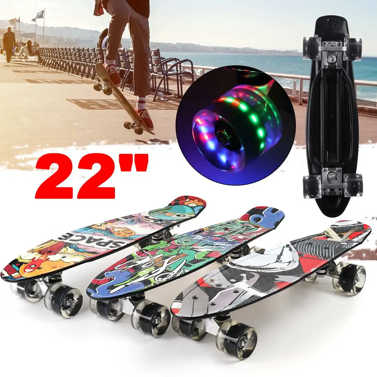 

22 inch Skateboard Cruiser Board Board 22" Retro Longboard Skate Complete Boy Girl Led Light 22 inch Skateboa