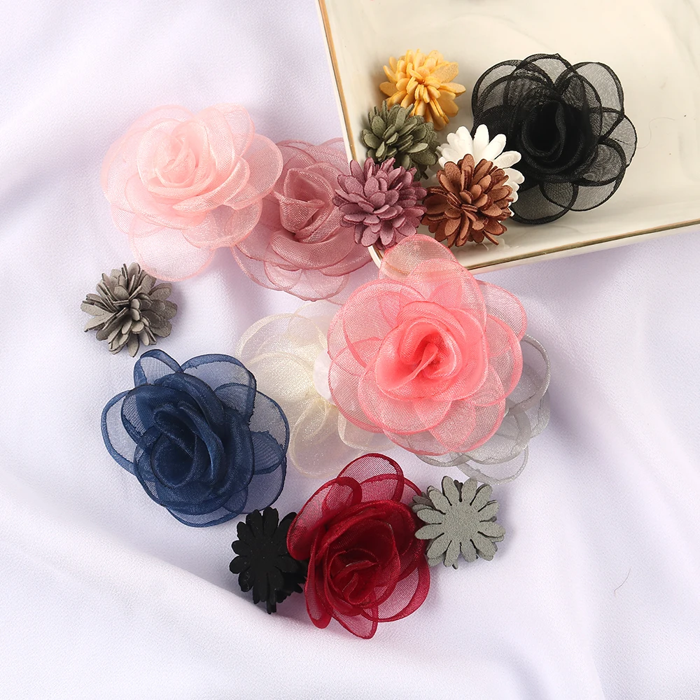 

10 pieces of chiffon rose flower simulation flower handmade DIY crafts children hairpin decoration clothing accessories