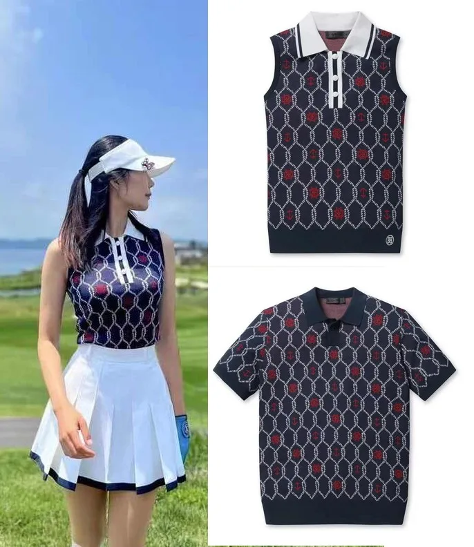 

Golf Shirts Summer Knitted Short Sleeve Men Women Jacquard Knitting Golf Top Outdoor Sports Thin Knit Polo Shirts