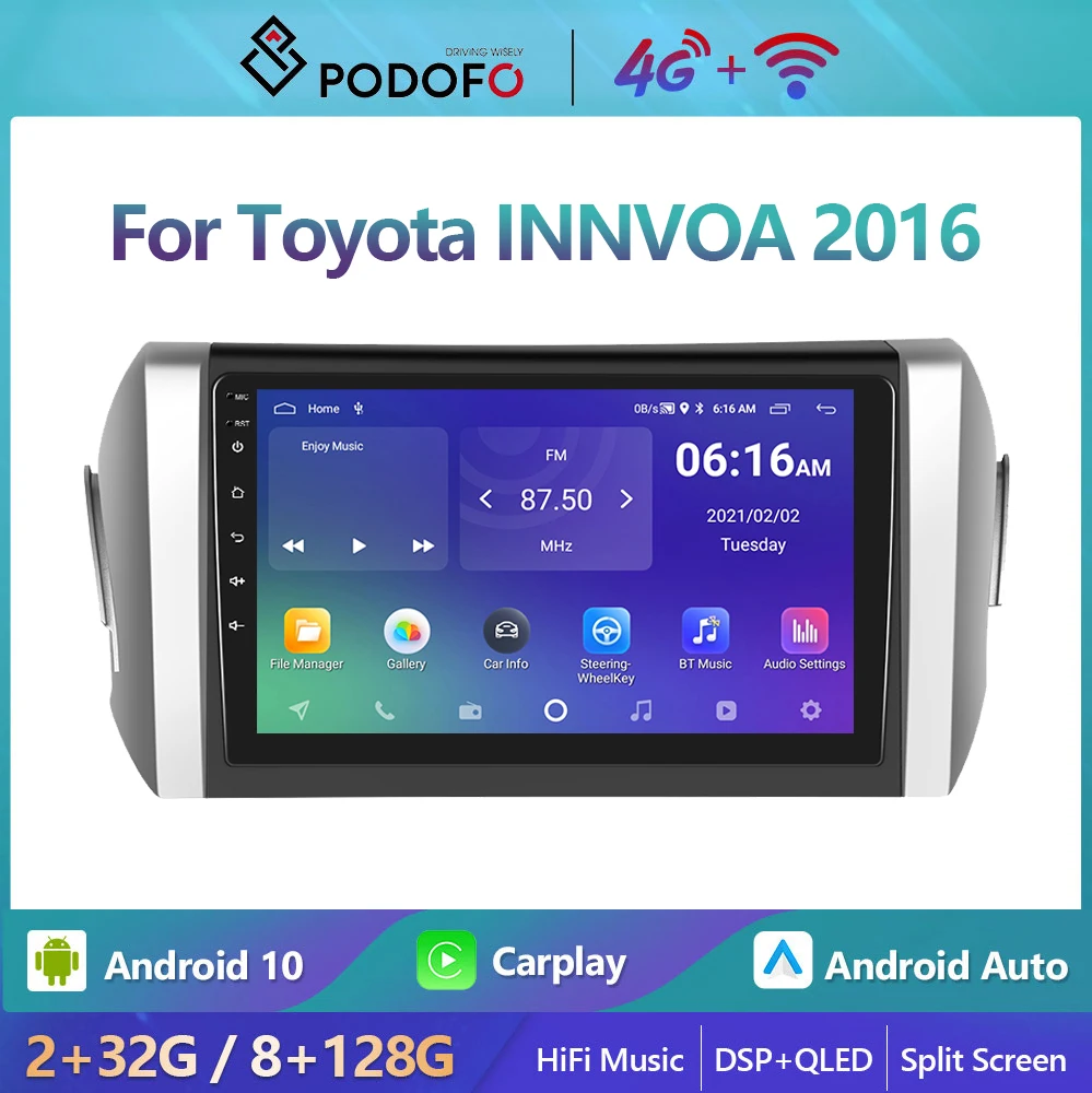 

Podofo Android 10 DSP Car Radio Multimidia Video Player Navigation GPS For Toyota INNVOA 2016 2din 4G WIFI Carplay Head Unit