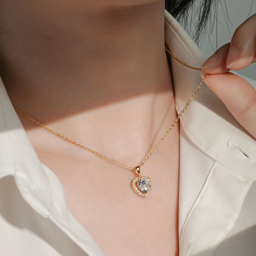 2-каратное ожерелье с подвеской из муассанита в форме сердца для женщин